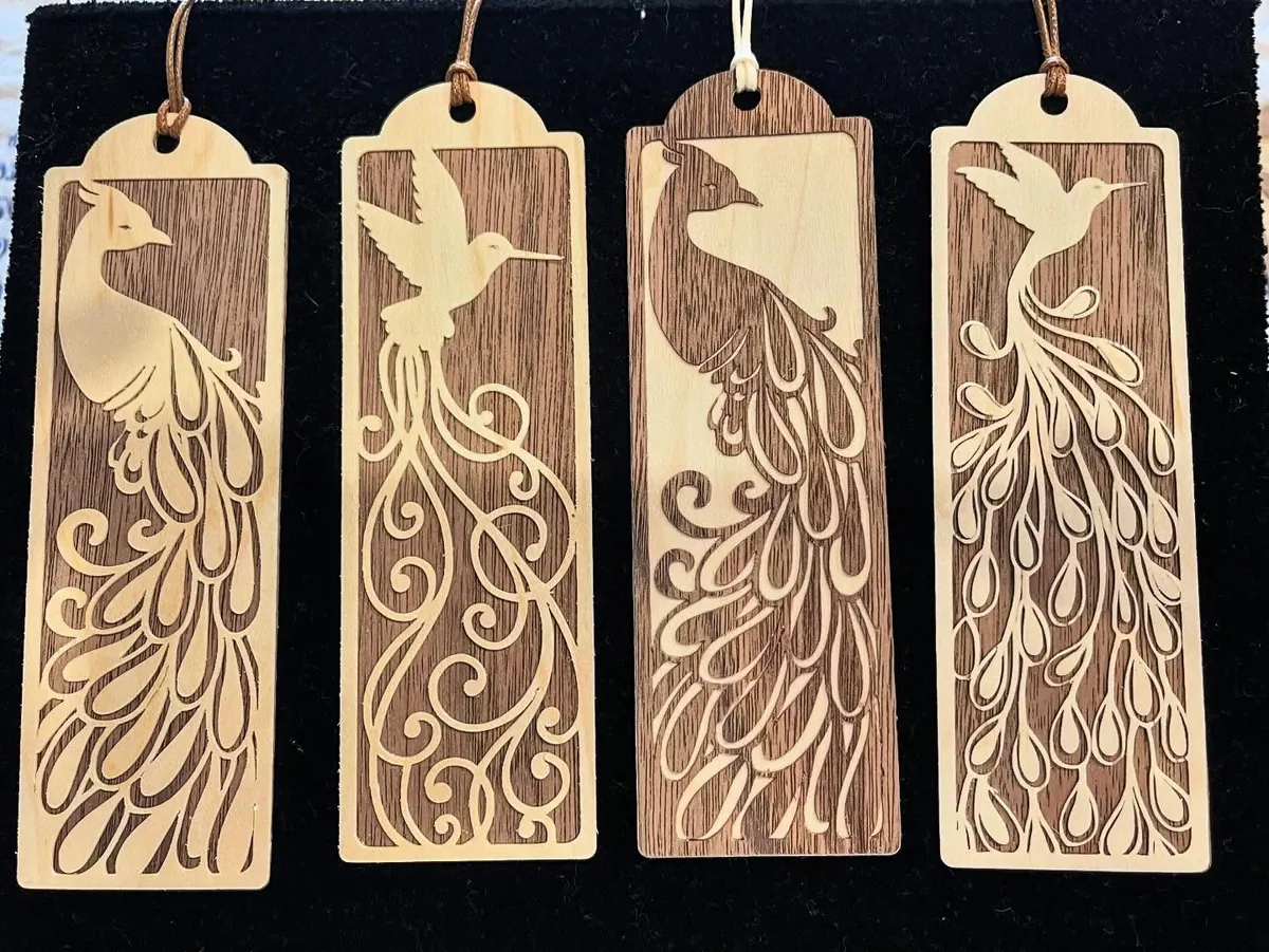 Peacock and floral bookmarks by Cottage Creations by Carol