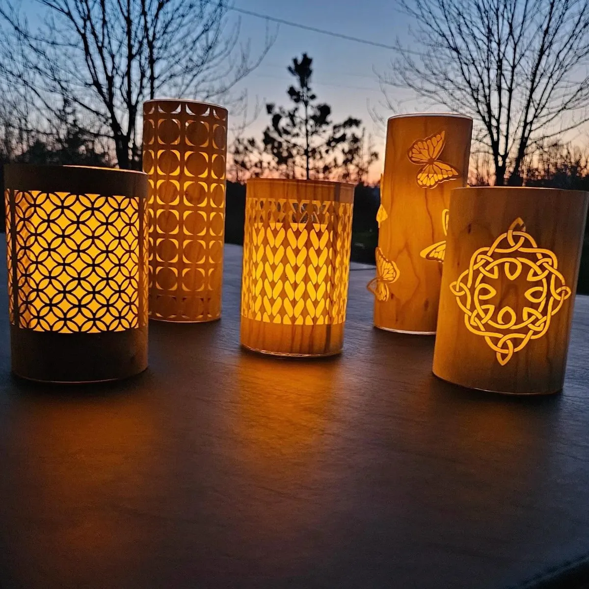 Three lanterns at dusk by Cottage Creations by Carol