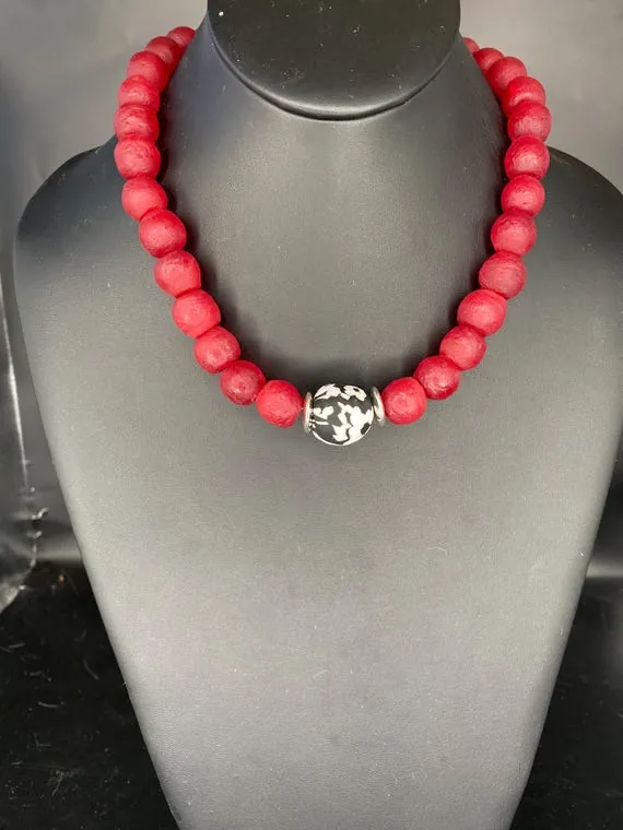 Red, black and white necklace by Dara Jane Jewellery