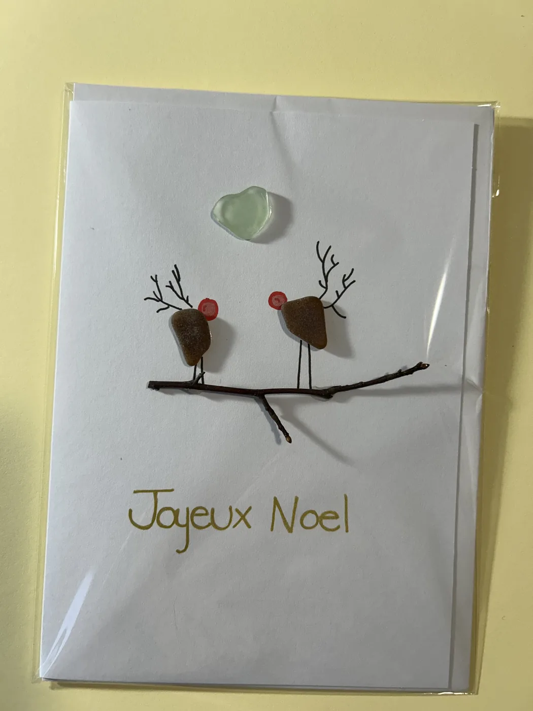 Hand-drawn Joyeux Noël card with sea glass reindeer by Joy Designs
