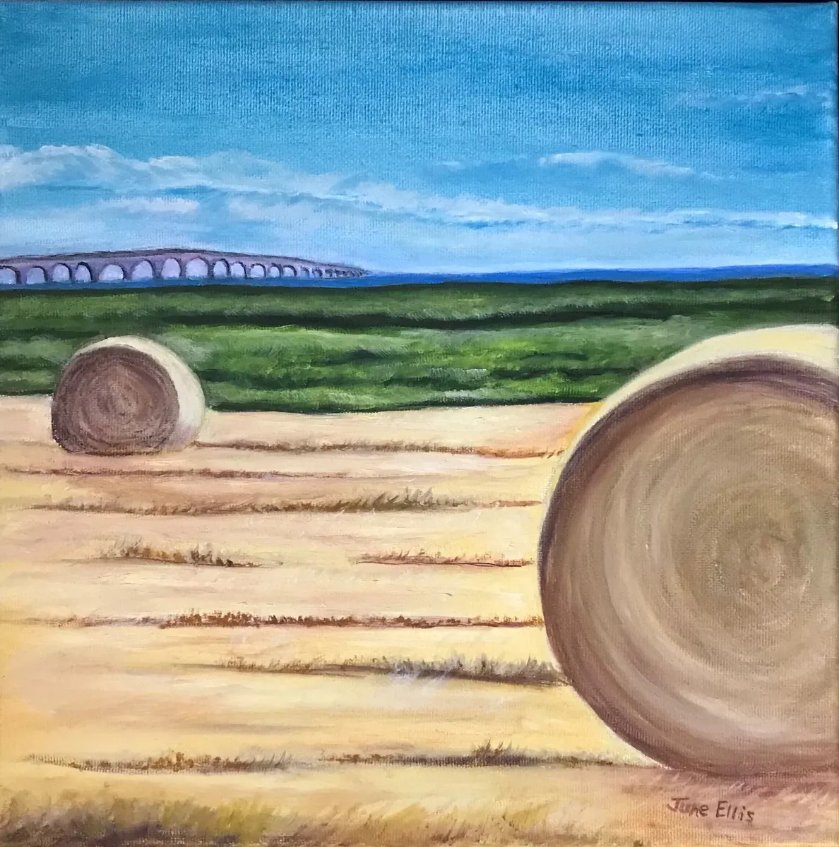 Bales by the Bridge by June Ellis Artist