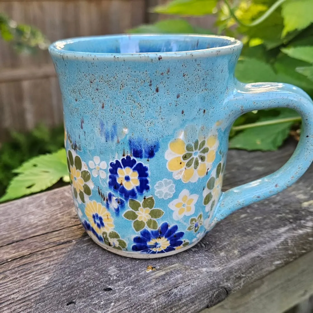 Blue floral mug by Lindsay Bromley Pottery