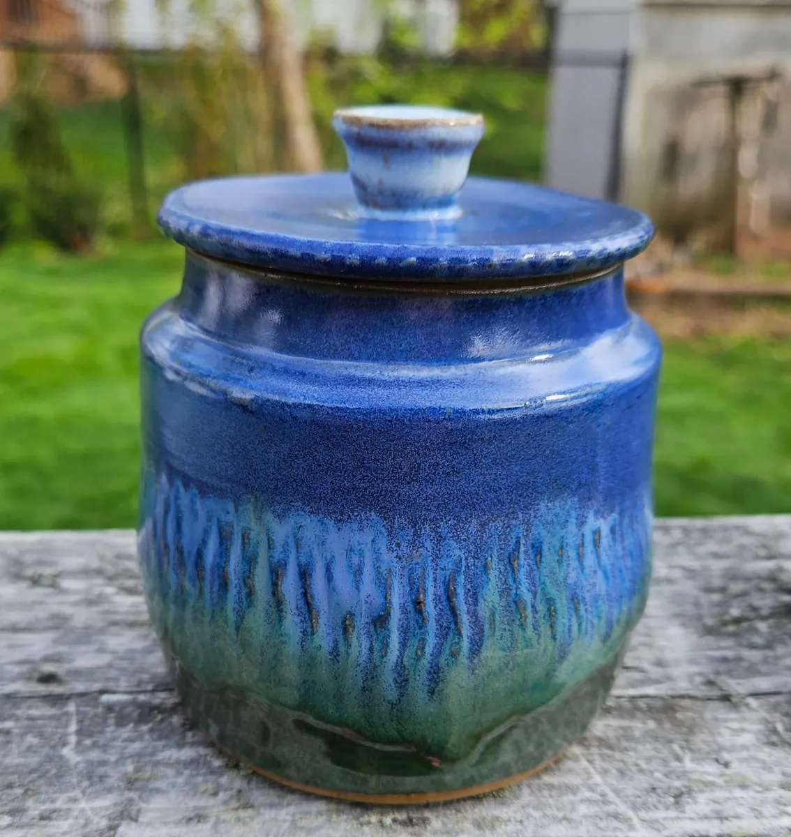 Blue lidded jar by Lindsay Bromley Pottery