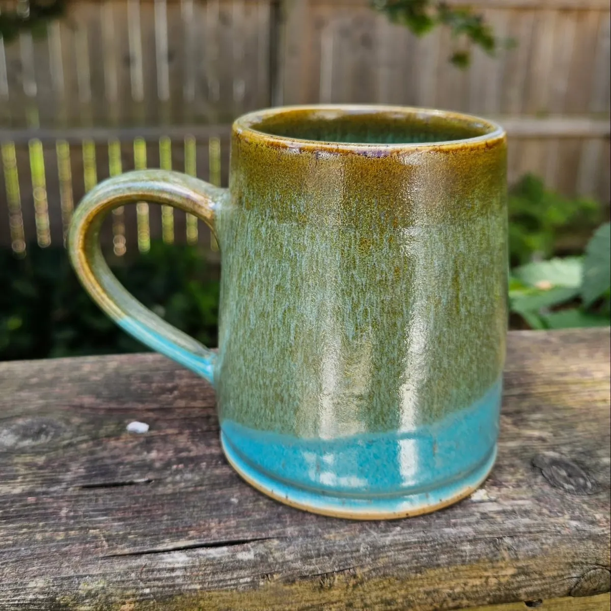 Green and blue mug by Lindsay Bromley Pottery