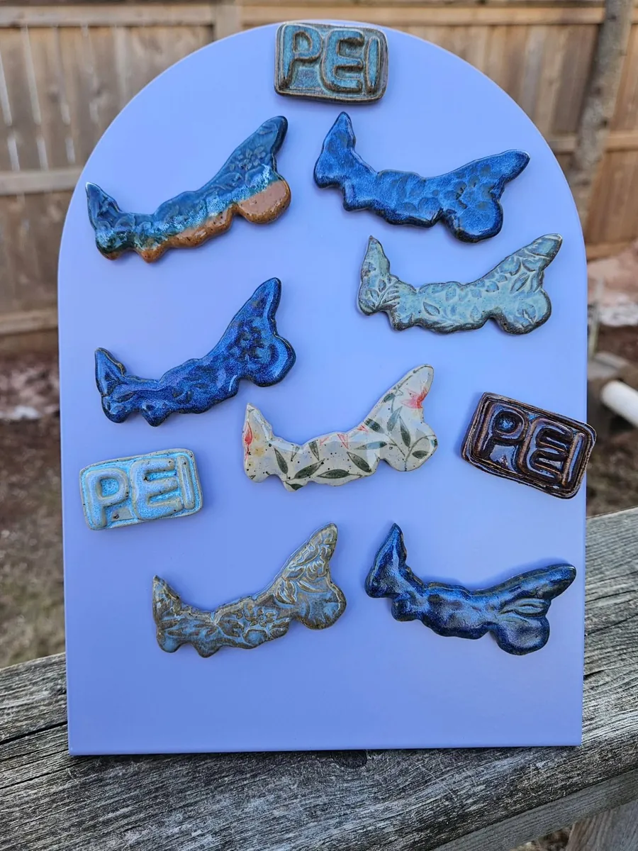 Island-shaped pieces and PEI tags by Lindsay Bromley Pottery