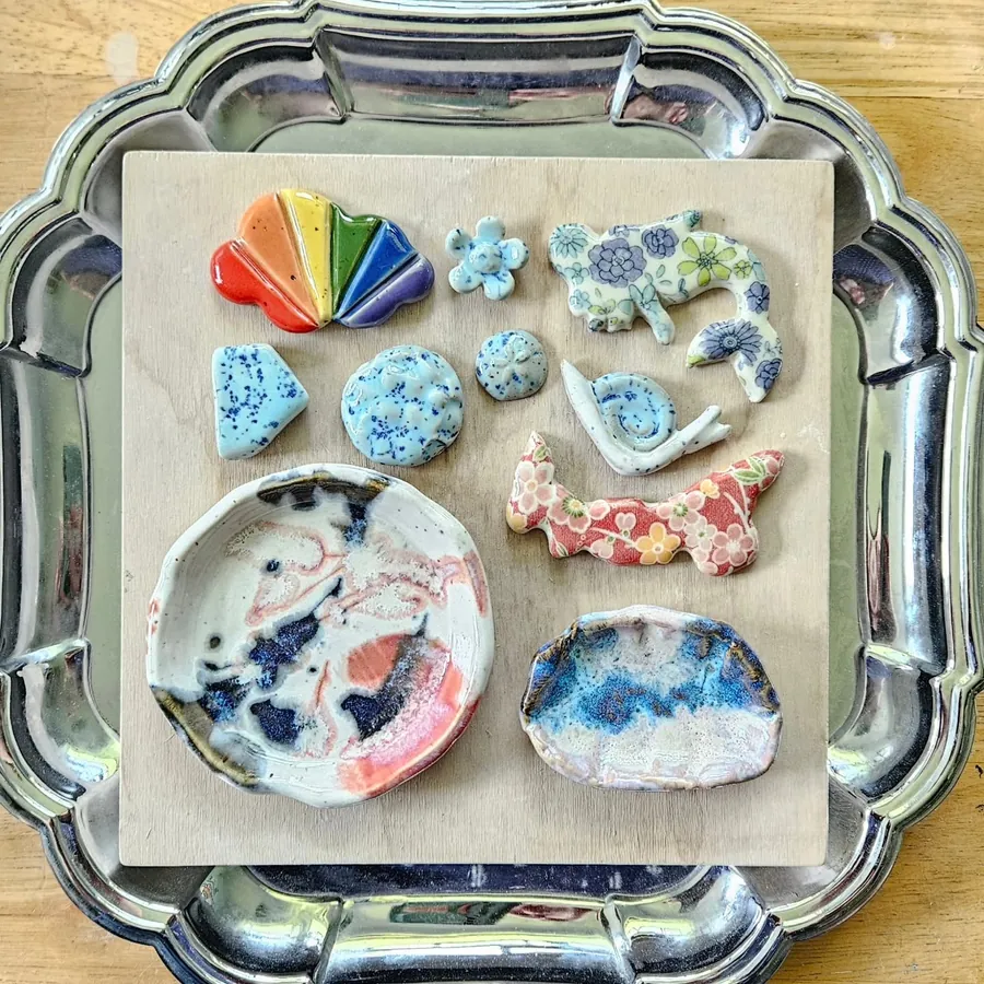 Finished pieces on a tray