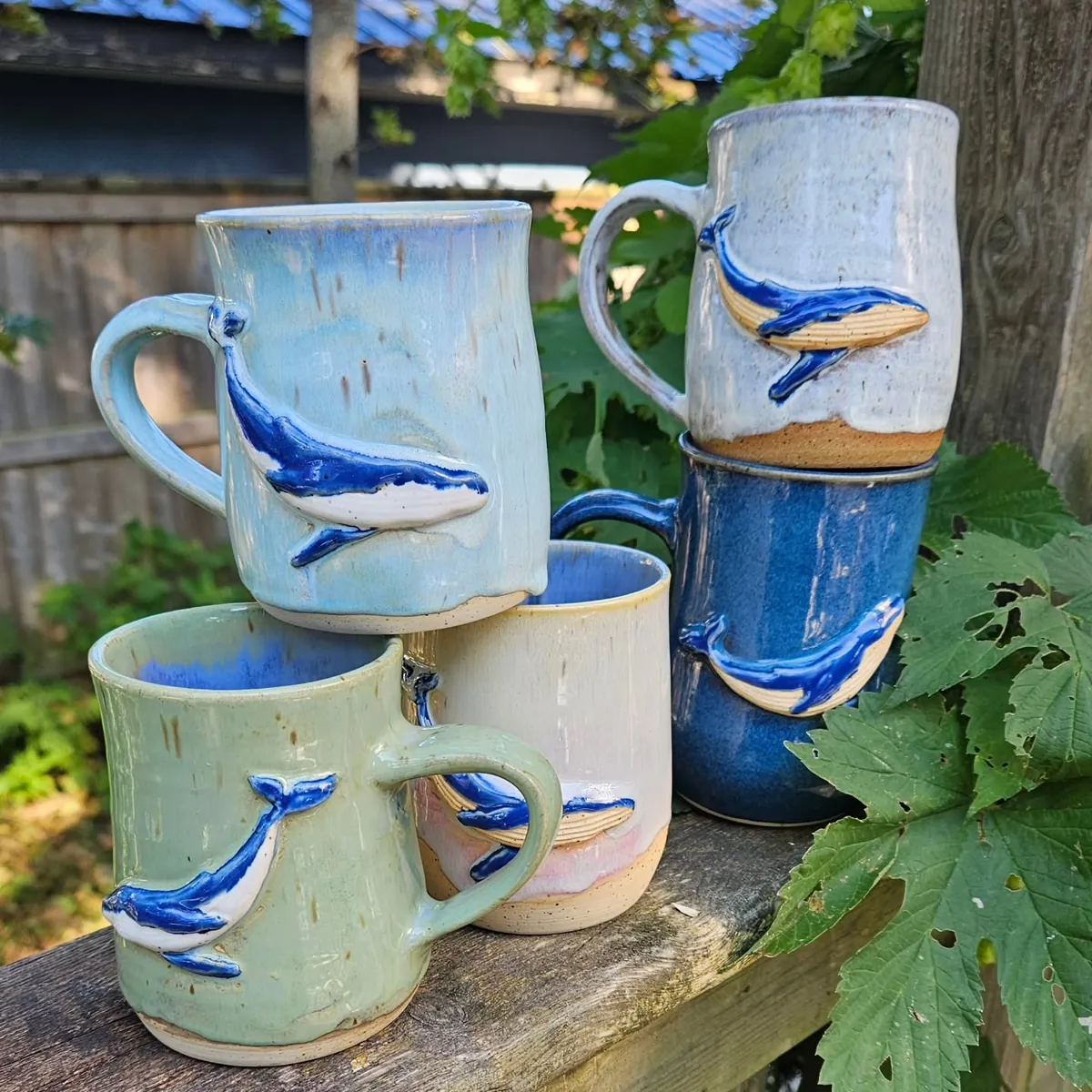 Whale mugs by Lindsay Bromley Pottery