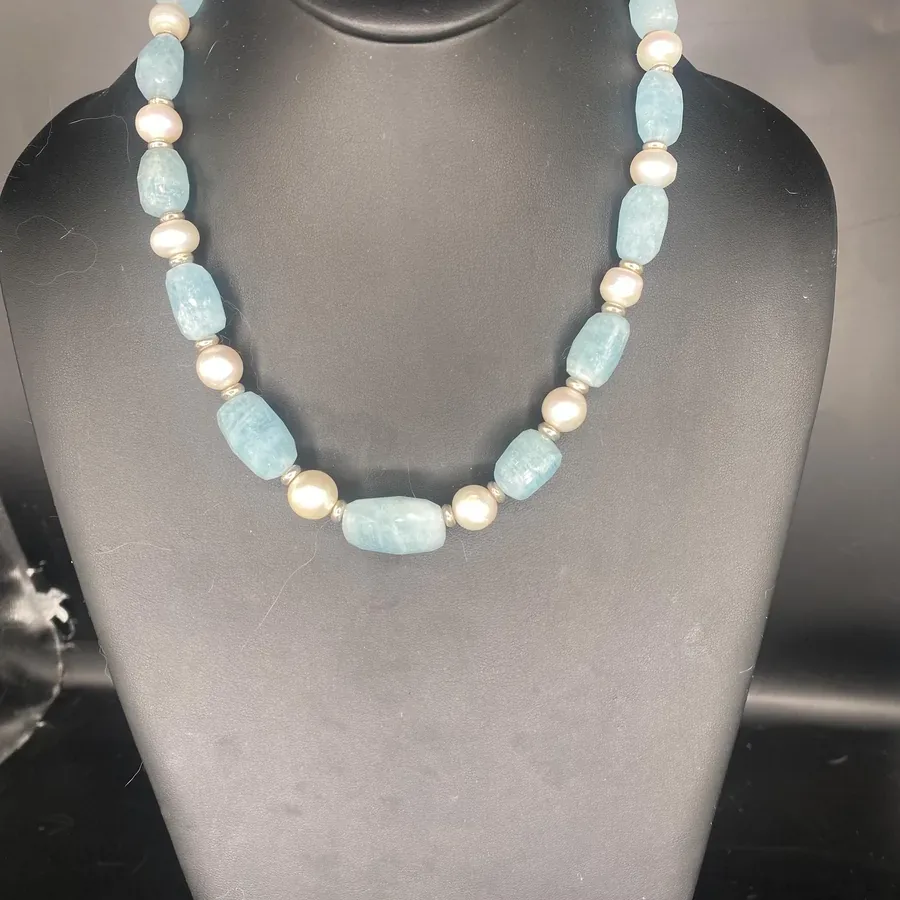 Aquamarine and pearl necklace by Dara Jane Jewellery