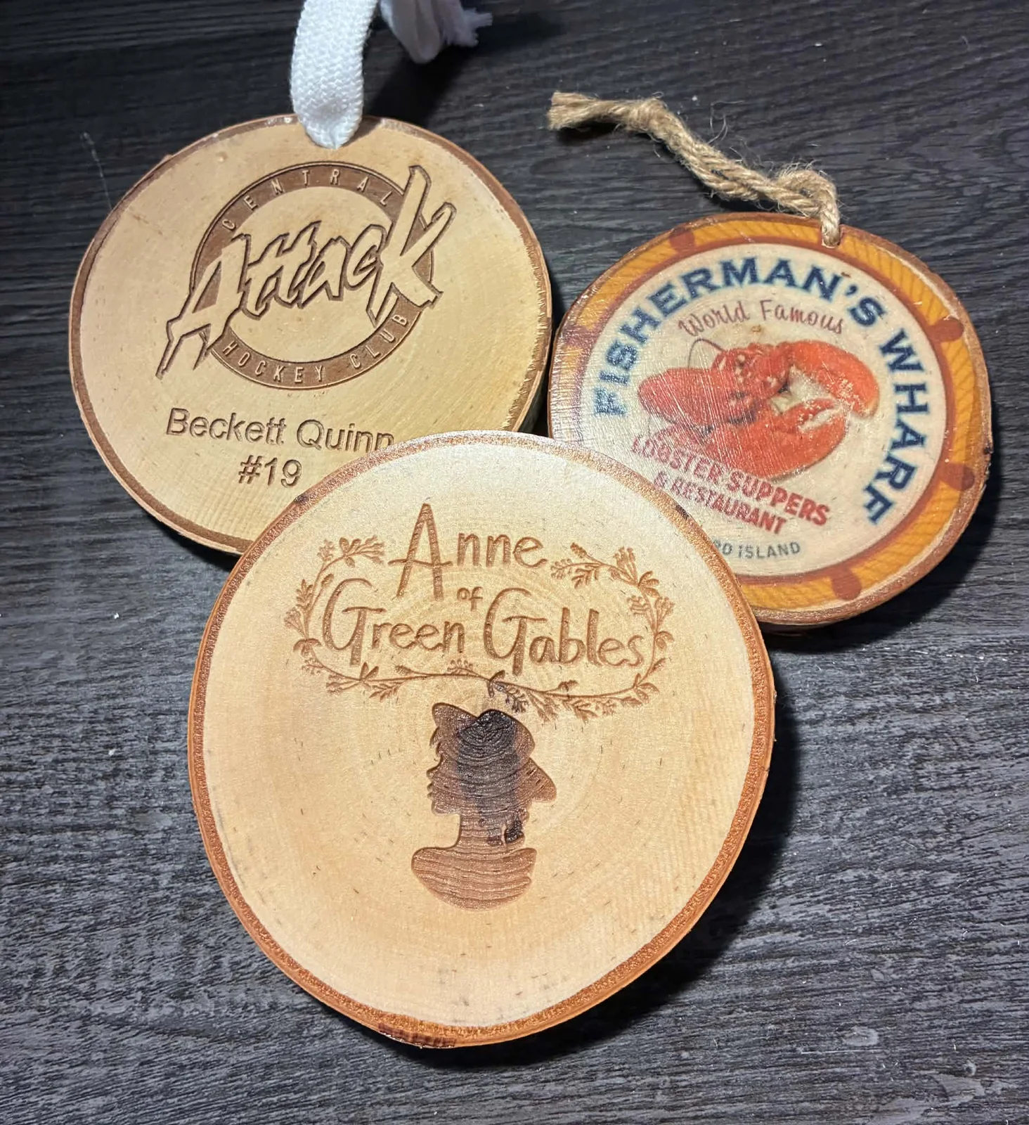 Engraved and business logo birch slice ornaments by Photo Ornaments