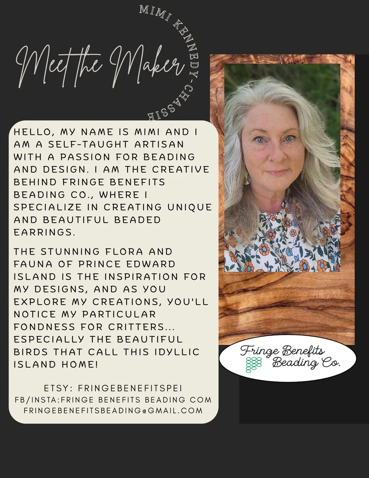Meet the Maker poster: Mimi Kennedy-Chassie, Fringe Benefits Beading Co.