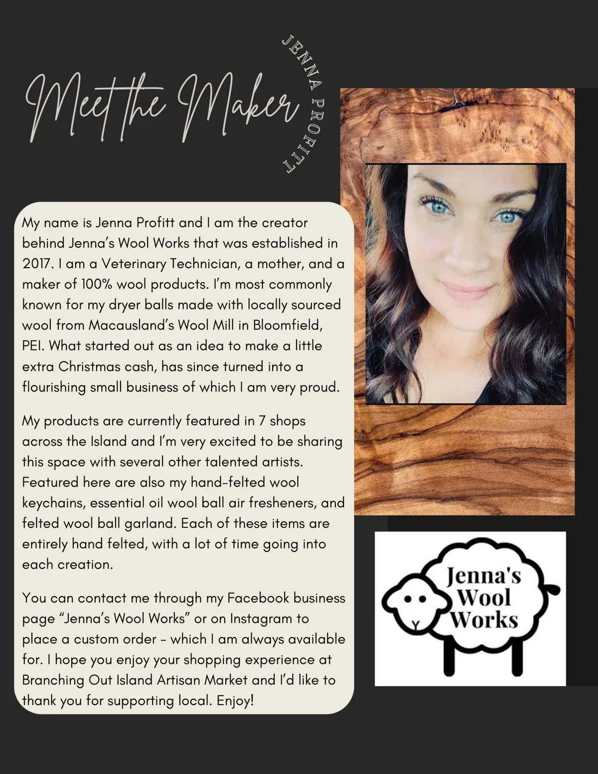Meet the Maker poster: Jenna Profitt, Jenna’s Wool Works