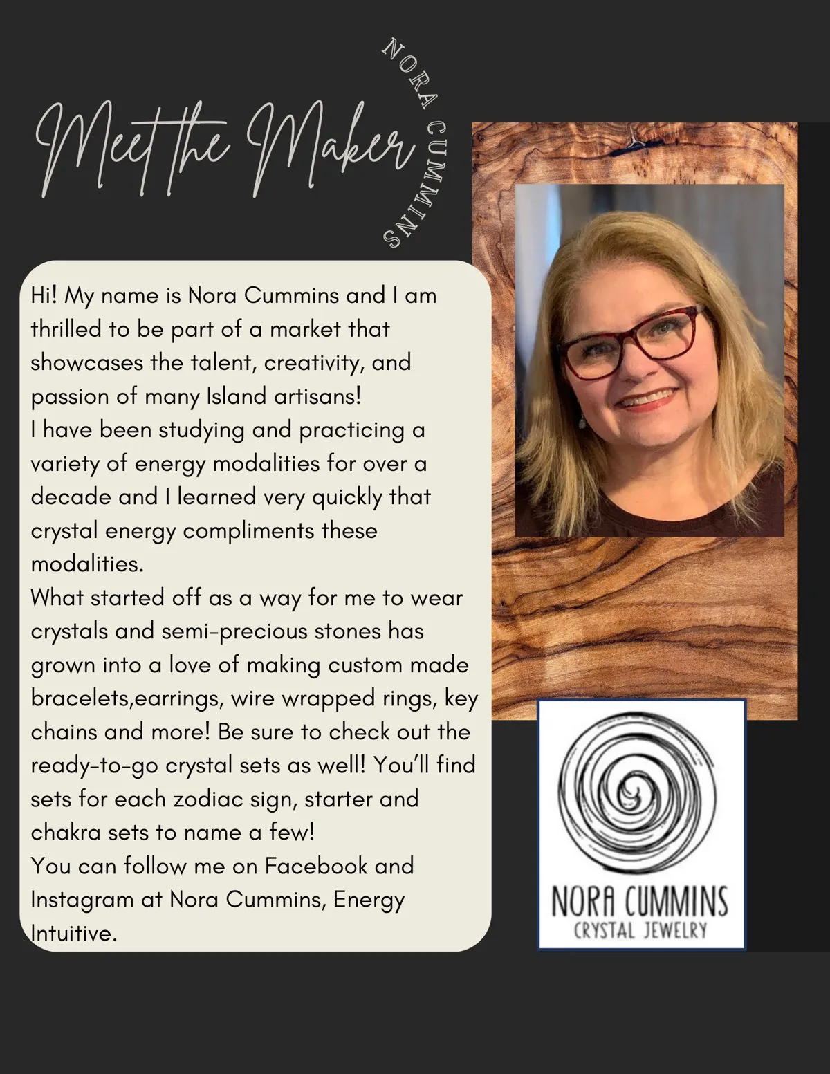 Meet the Maker poster: Nora Cummins, Nora Cummins Crystal Jewelry