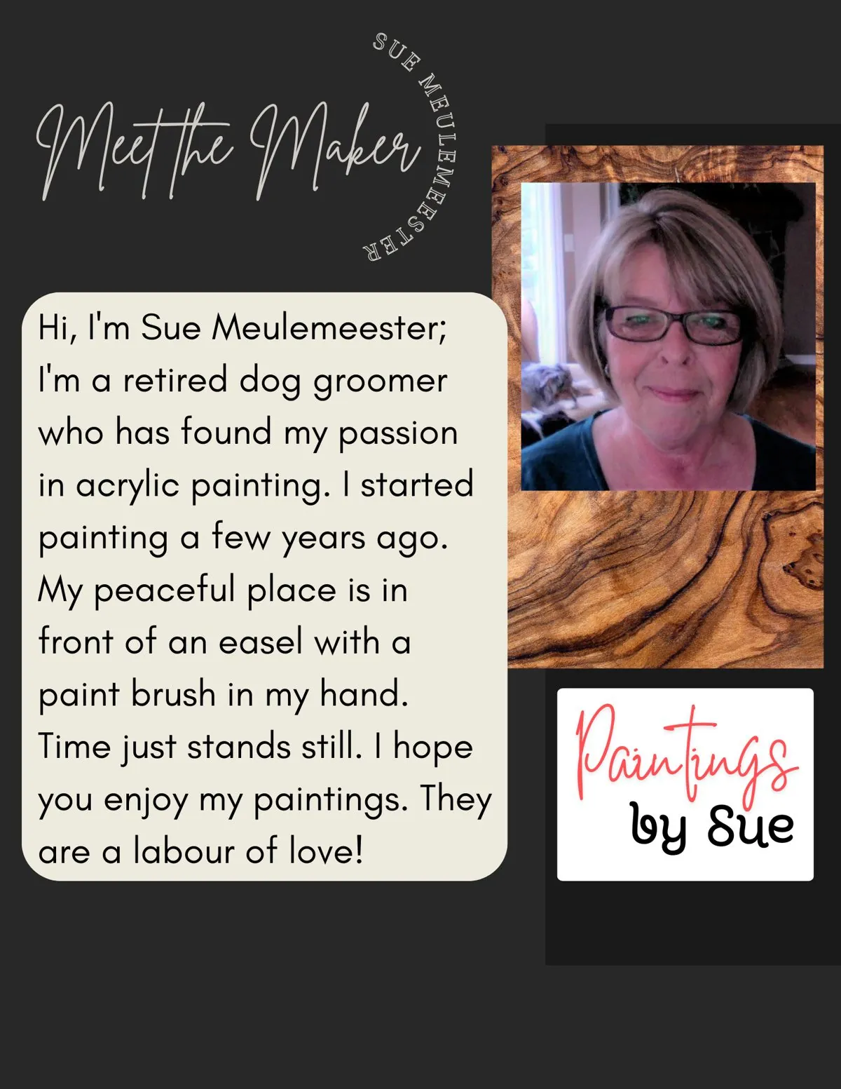 Meet the Maker poster: Sue Meulemeester, Paintings by Sue