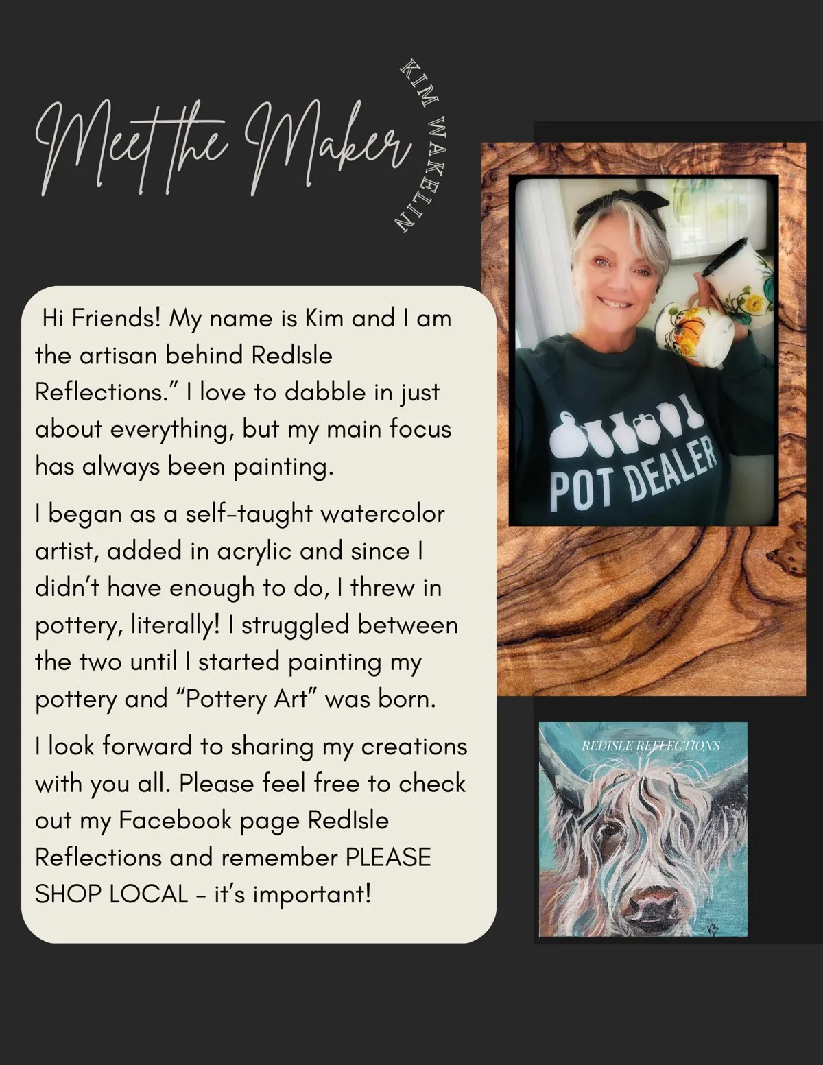 Meet the Maker poster: Kim Wakelin, RedIsle Reflections
