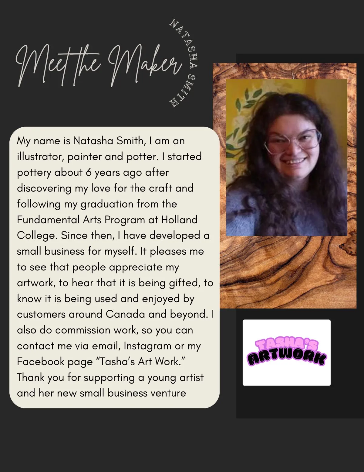 Meet the Maker poster: Natasha Smith, Tasha's Artwork
