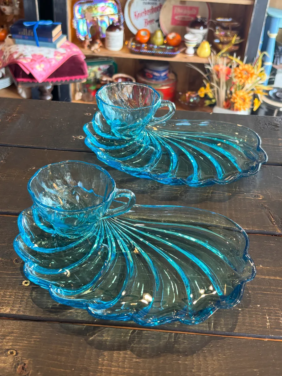 Blue glass dishes by Sassy Lassie Vintage