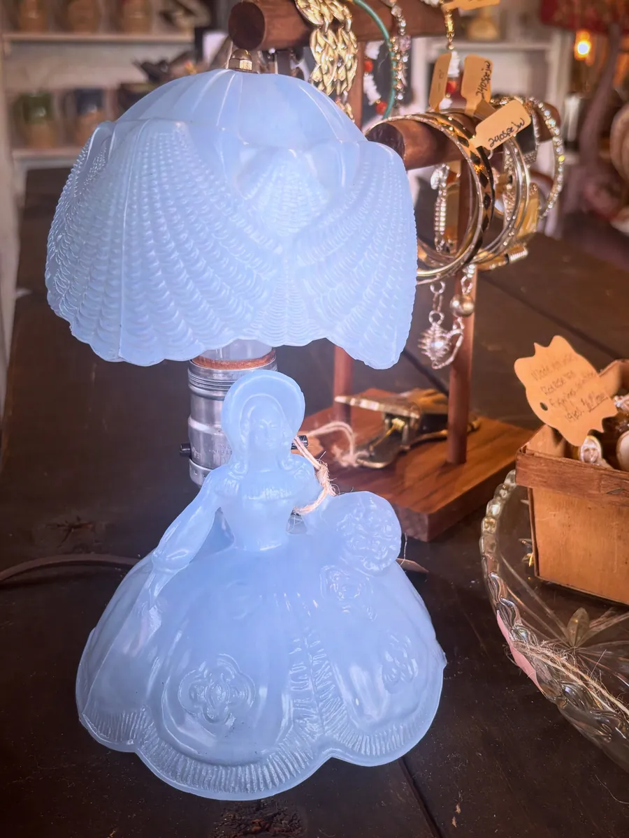 Blue glass lamp by Sassy Lassie Vintage