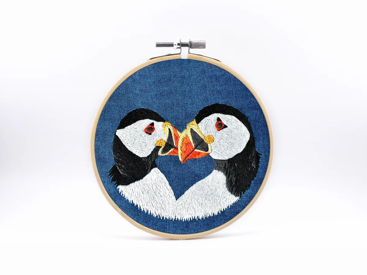 Puffin Love embroidery kit by Unraveling Joy - Embroidery